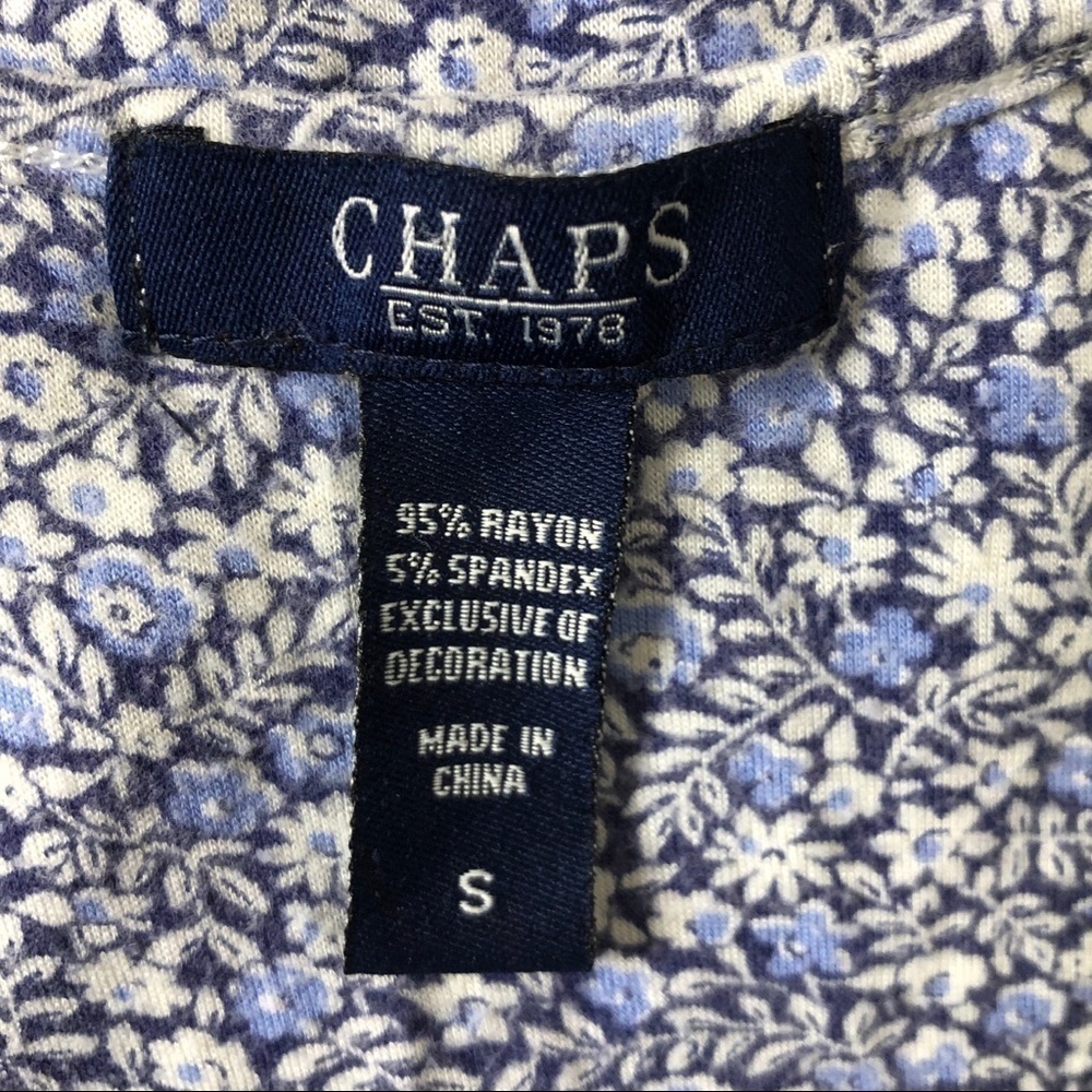 CHAPS Blue & White Calico Floral Print Short Sleeve Pajama PJ Set - Size Small - Picture 4 of 8